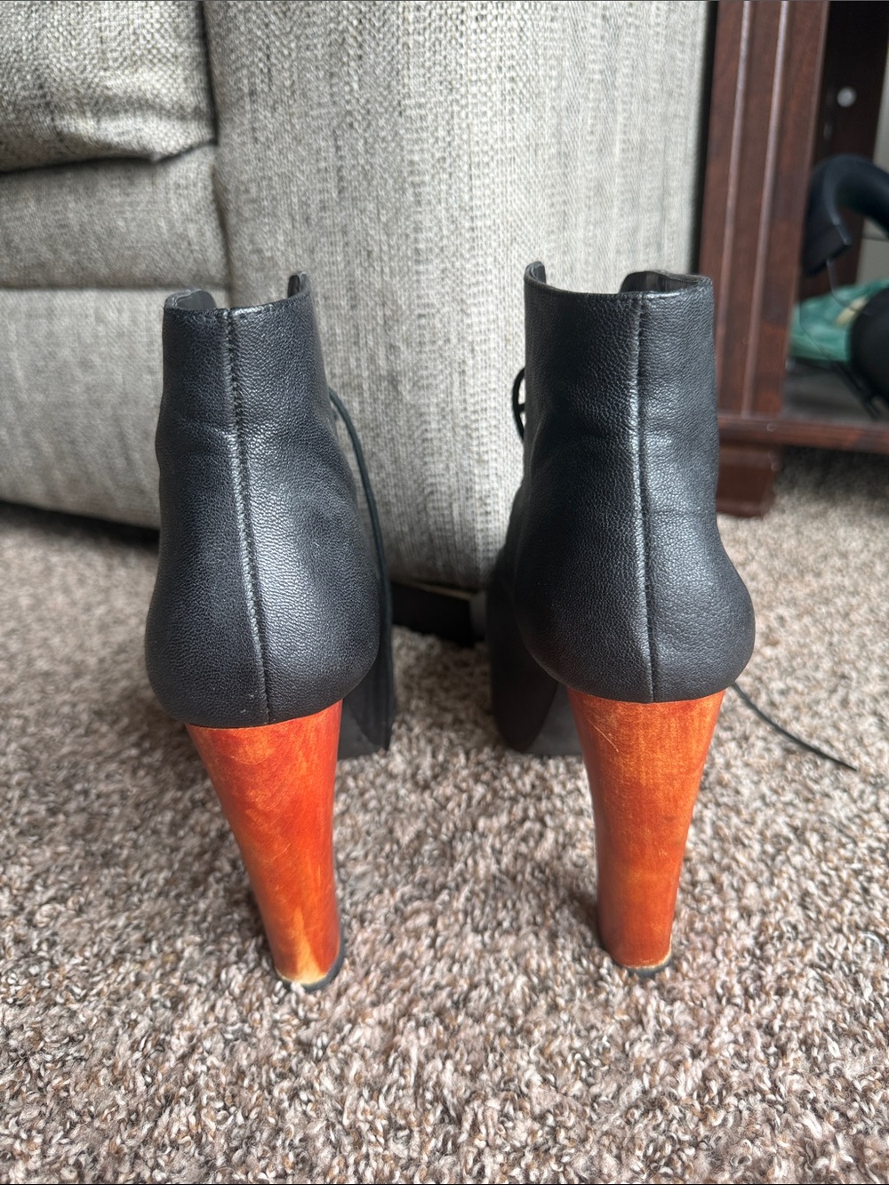 Jeffrey Campbell Lita Booties Black Leather Wood Heel - Picture 4 of 11